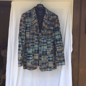 Izod madras patchwork blue blazer. Size large, nwot